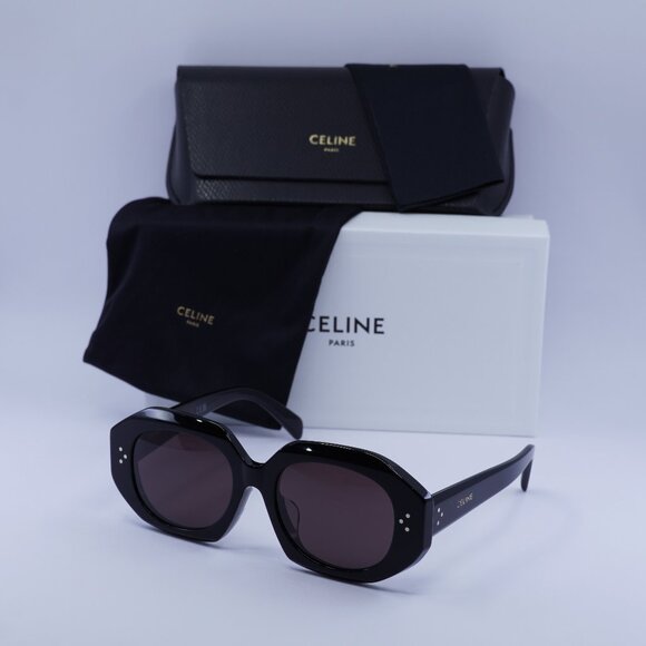 Celine CL40319F 01Y Oval Sunglasses - Shiny Black/Violet - Picture 1 of 8
